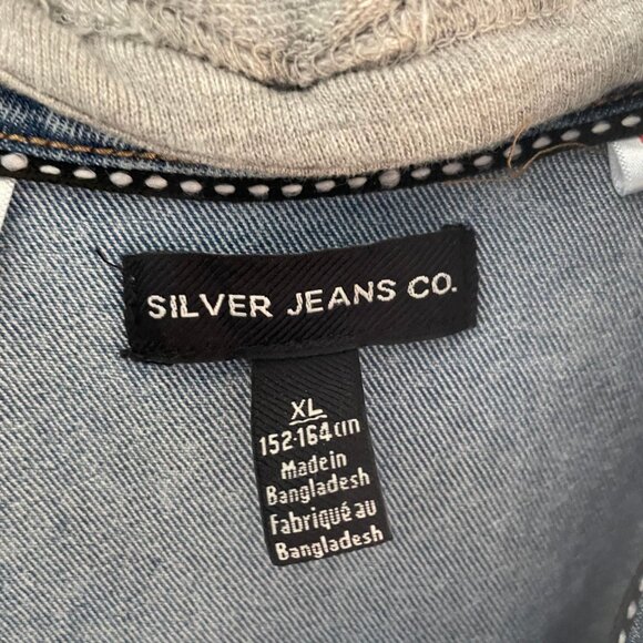 Boys XL Silver Jeans Co Removable hooded buton up Denim Jacket - Picture 6 of 8